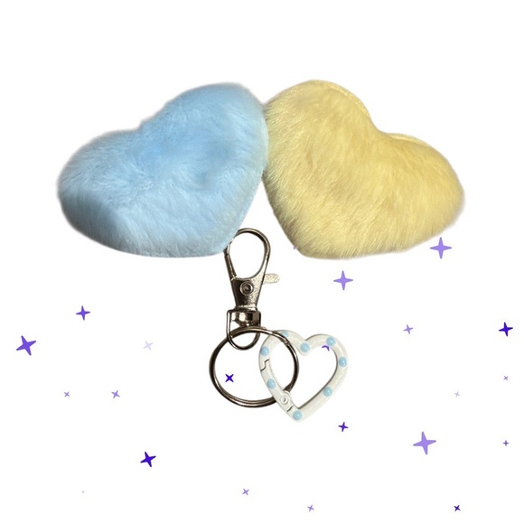 Accessories - 3 Piece Bundle of 2 Heart Barettes Blue and Yellow and Heart Keychain